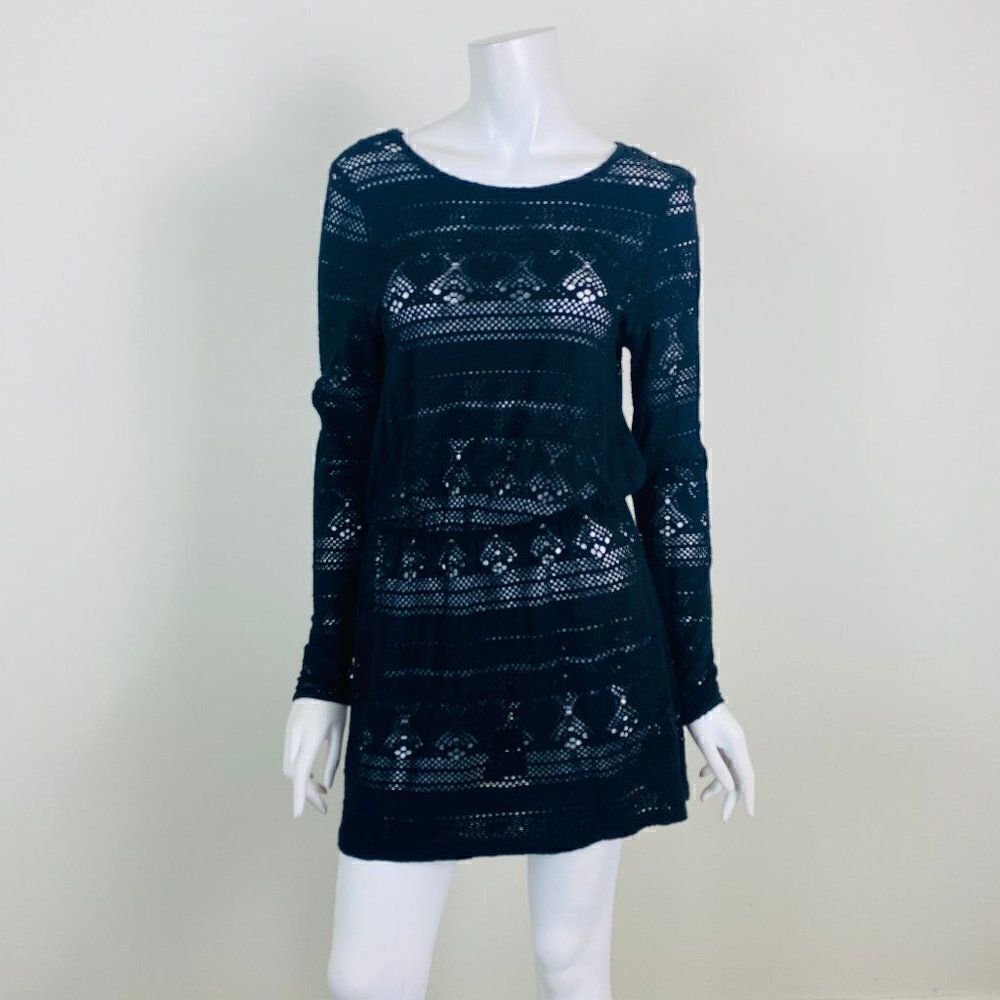 ASOS Womens Size 6 Black Long Sleeve Open Knit Swim Cover Up Dress